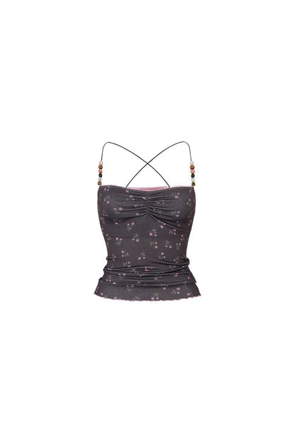 Camisole-Top mit Perlen und Blumenmuster