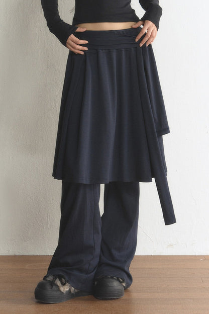 Layered Tie-Wide Leg Pants