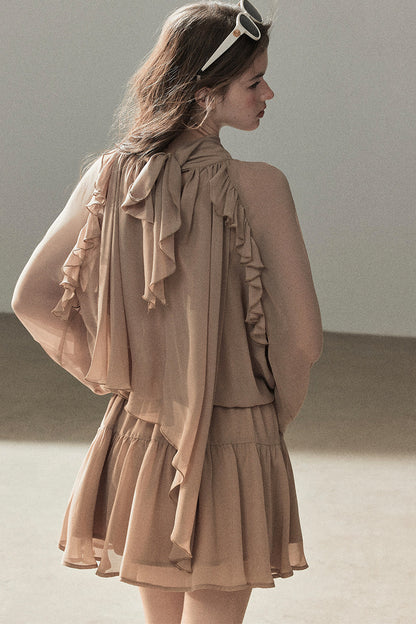Ruffle Puffy Chiffon Dress and Leggings Set
