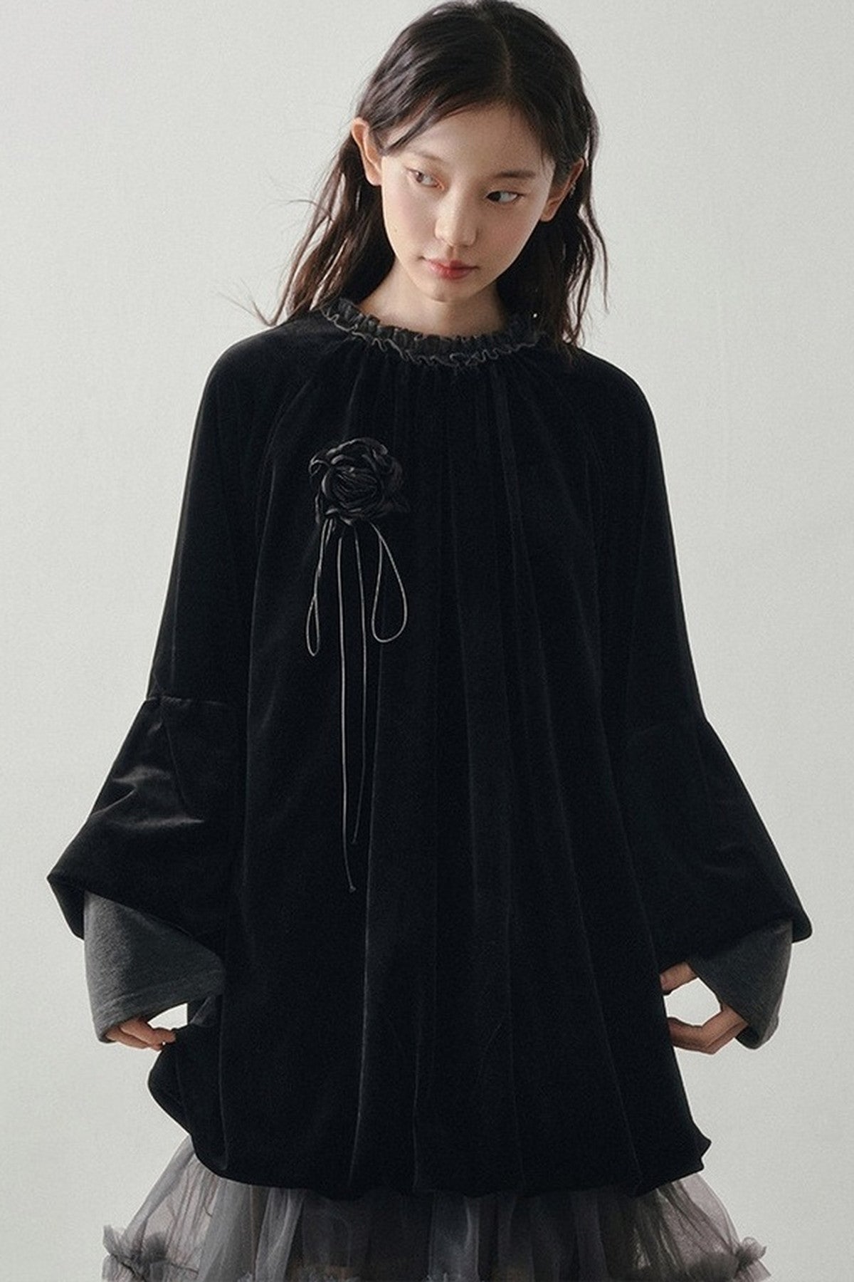 Patchwork Long Sleeve Velvet Tops