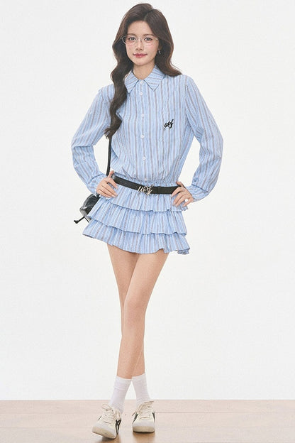Woolen Baseball Jacket with Tiered Shirt Dress Set-Up