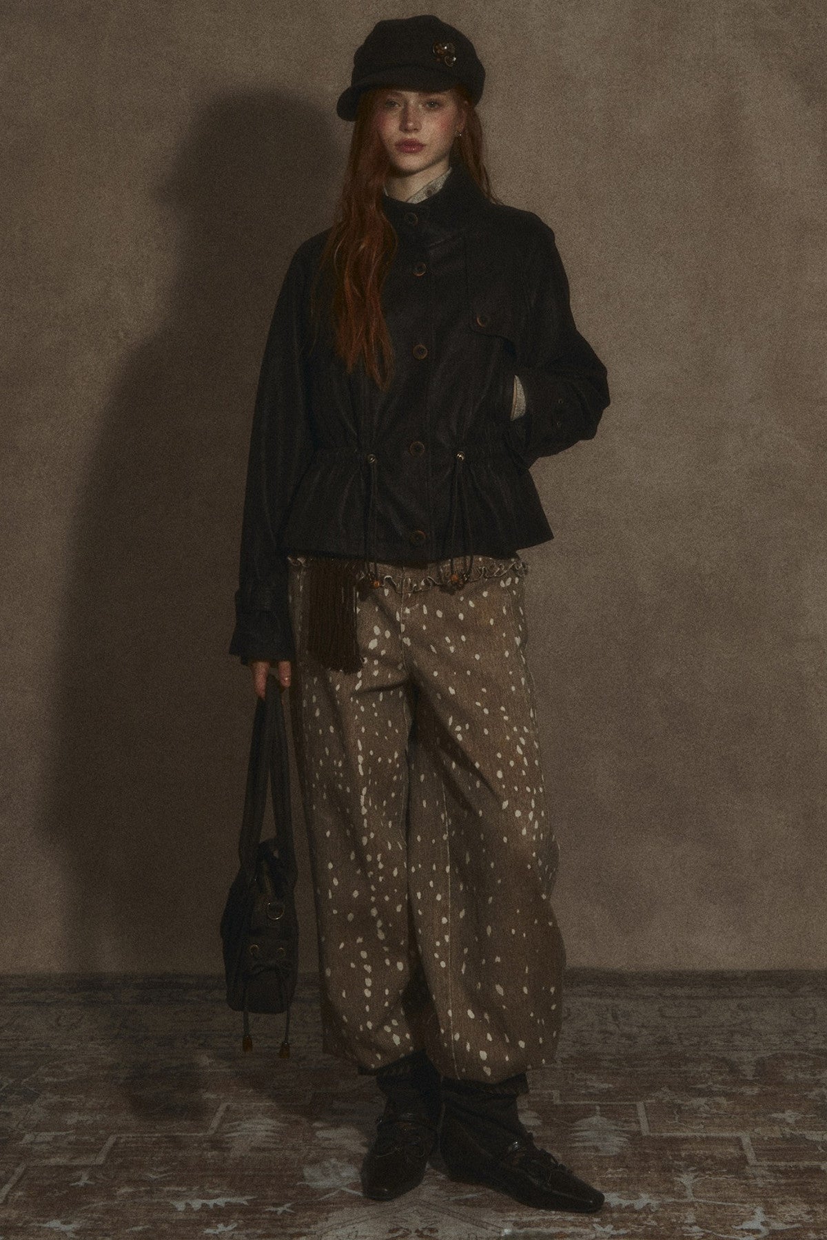 Spotted Ruffle Wide-Leg Pants
