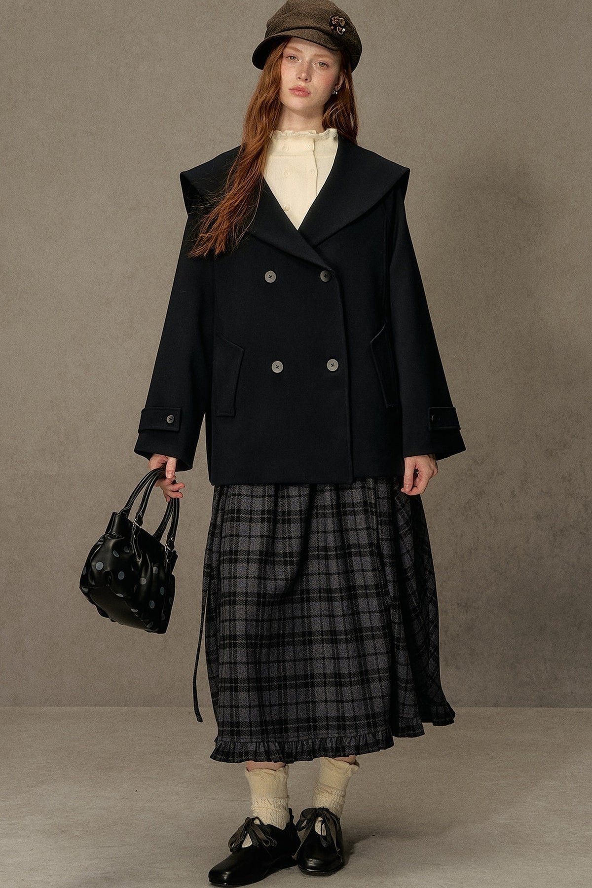 Plaid Tweed Midi Skirt