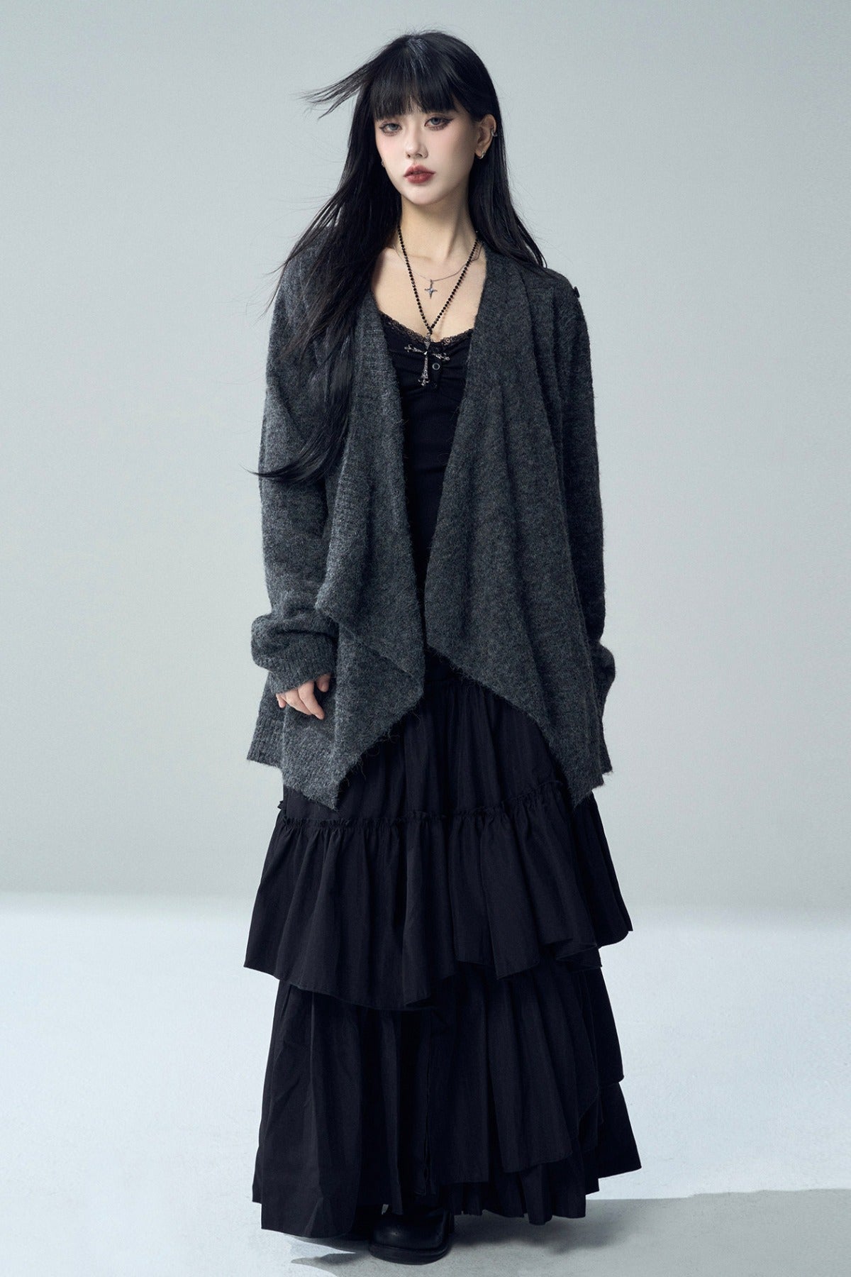 Black Irregular Ruffle Skirt