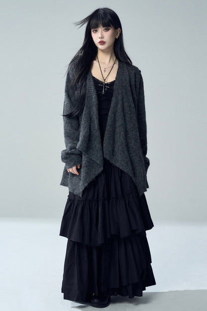 Black Irregular Ruffle Skirt