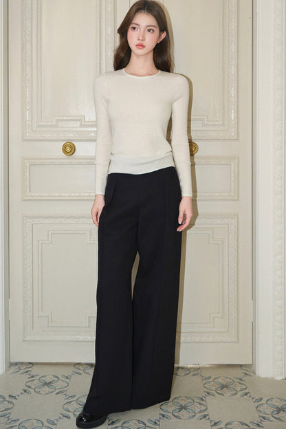 Pleated Wide-Leg Tencel Wool Pants