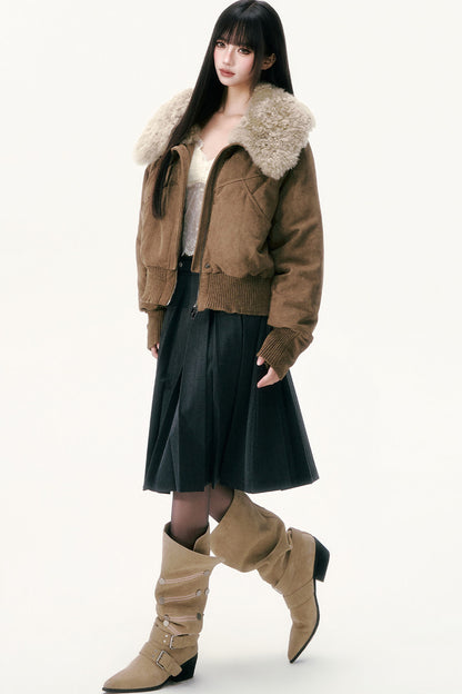 Olive Green Wool Collar Down Jacket