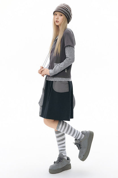 Layered-Look Hooded Long-Sleeve Top