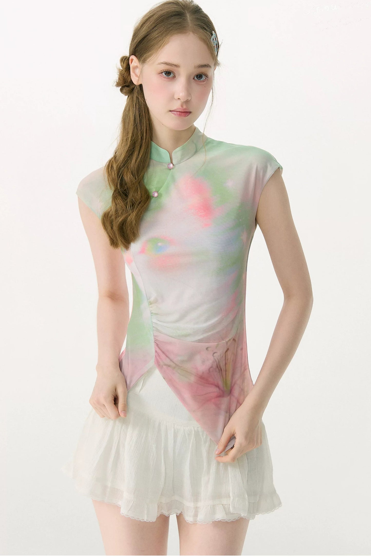 Camiseta de malla degradada con flores de ensueño