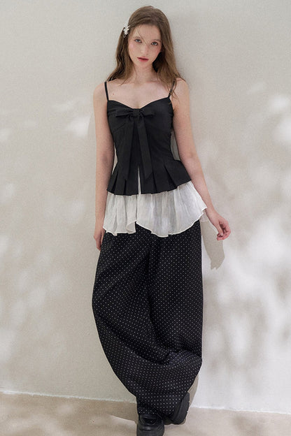 High-Waisted Polka Dot Wide-Leg Pants