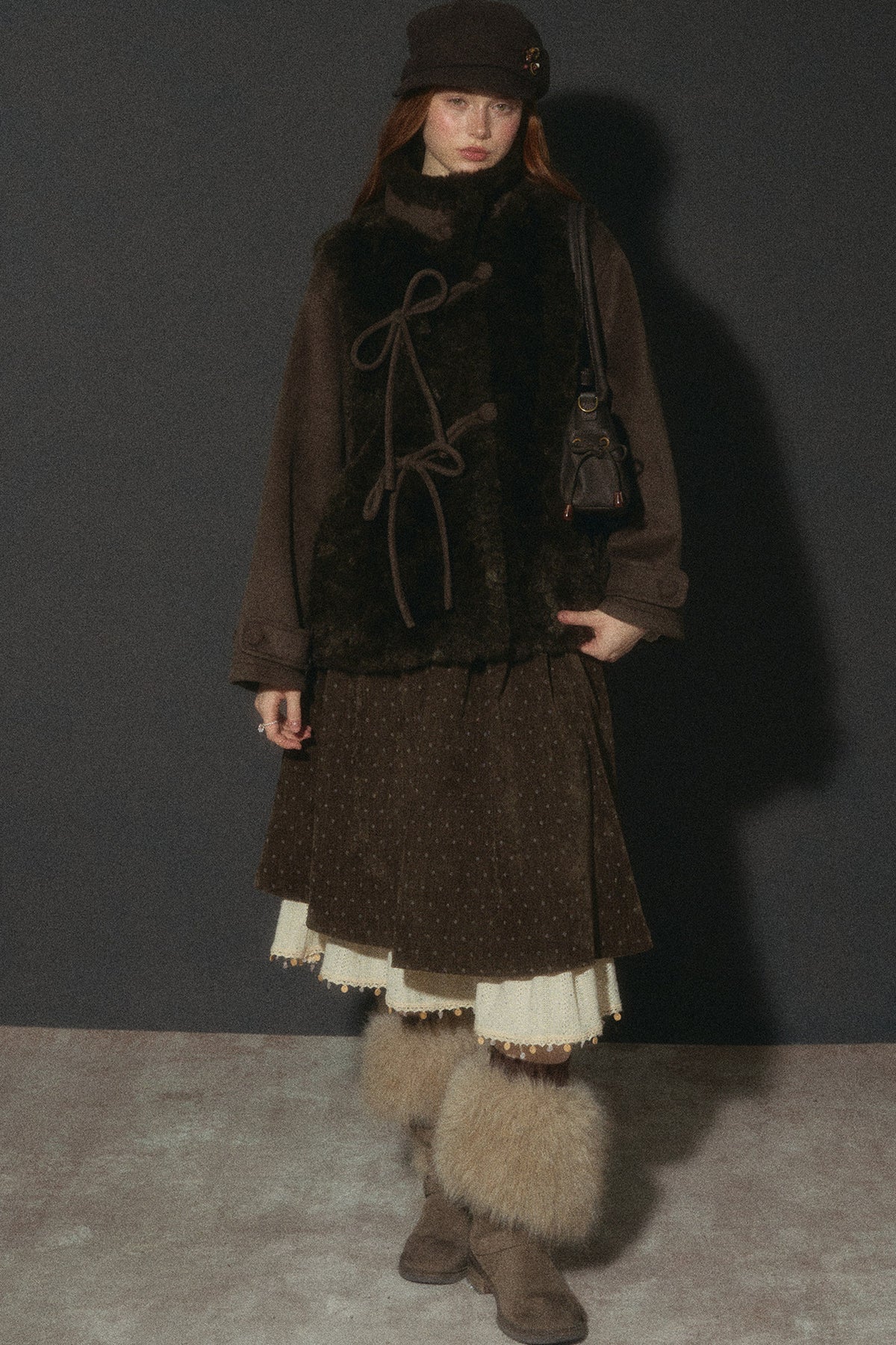 Flower Tea Layered-Look Woolen Furry Top