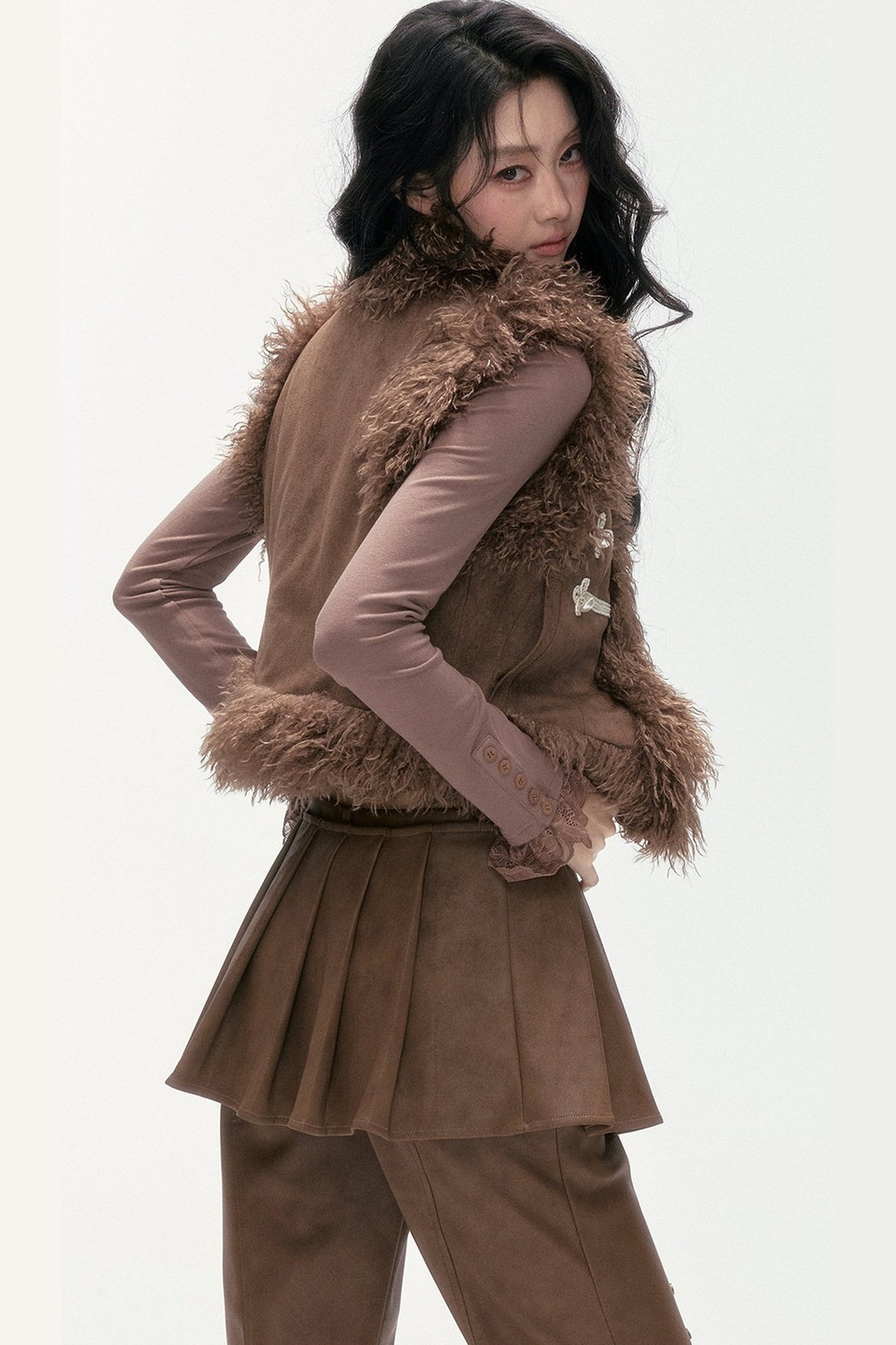 Pearl Wool Suede Vest and Pants Set-Up