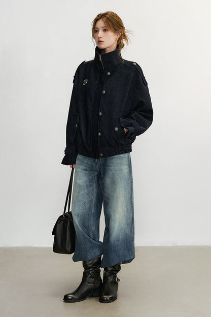 Chenille Wool Blend Stand-Up Collar Jacket
