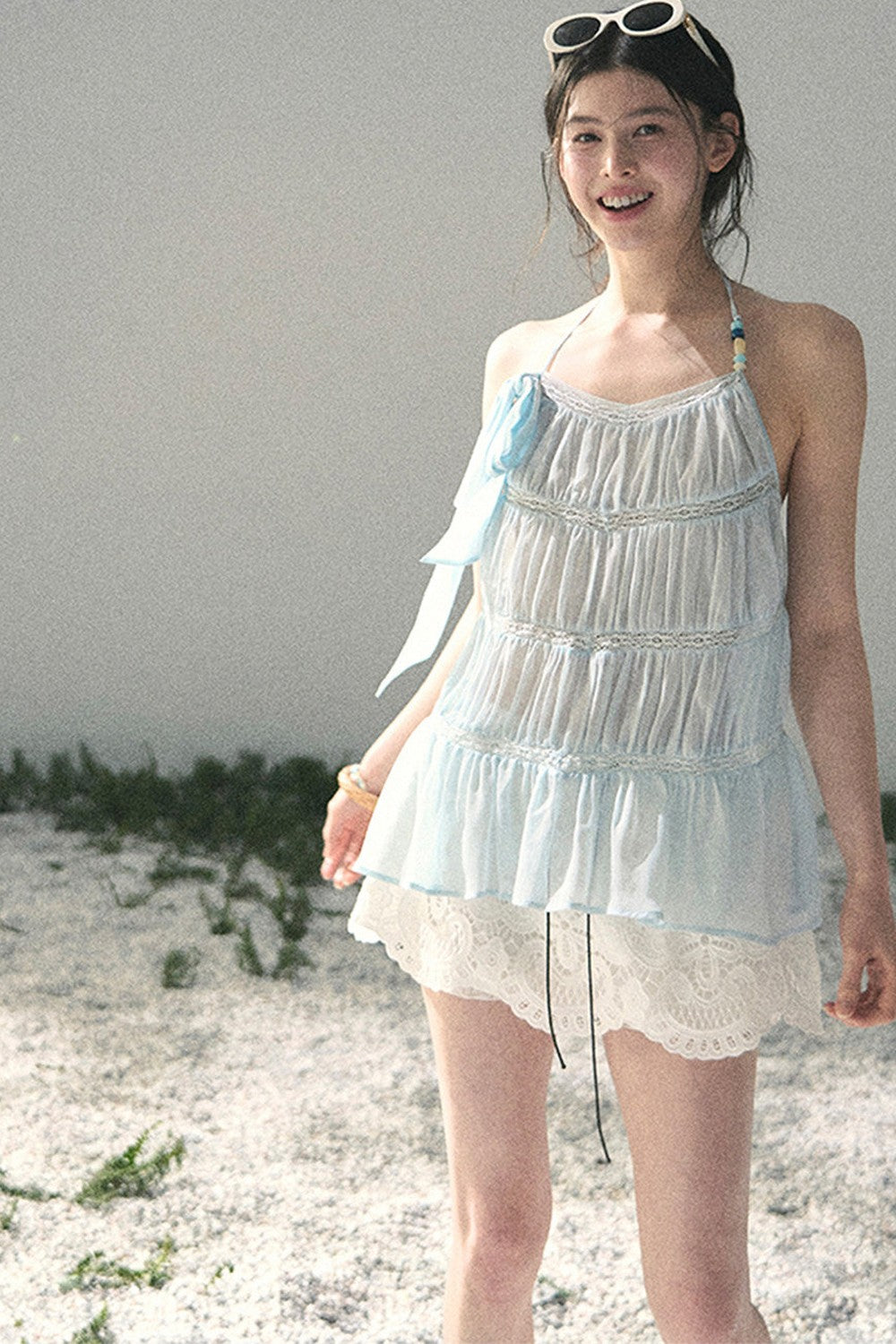 French Lace Chiffon Halter Top
