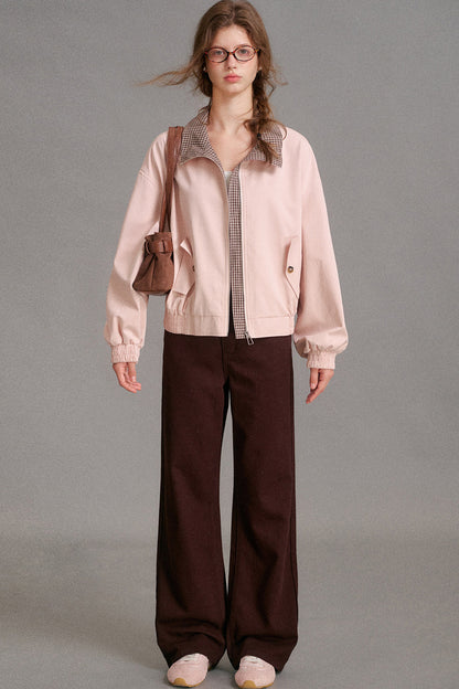 Mid-Waist Straight-Leg Plaid Bow Jeans