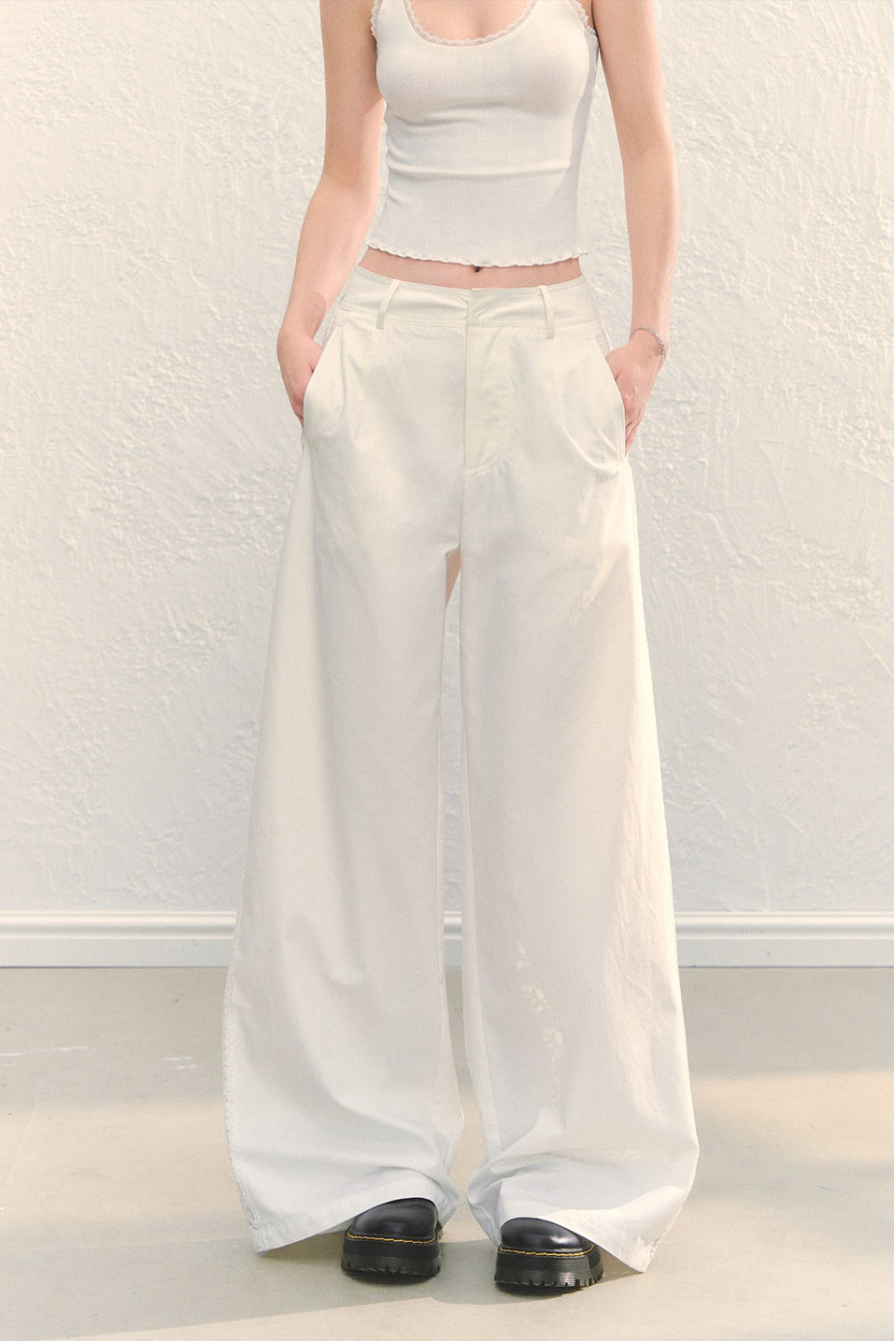 High Waist White Wide-Leg Pants