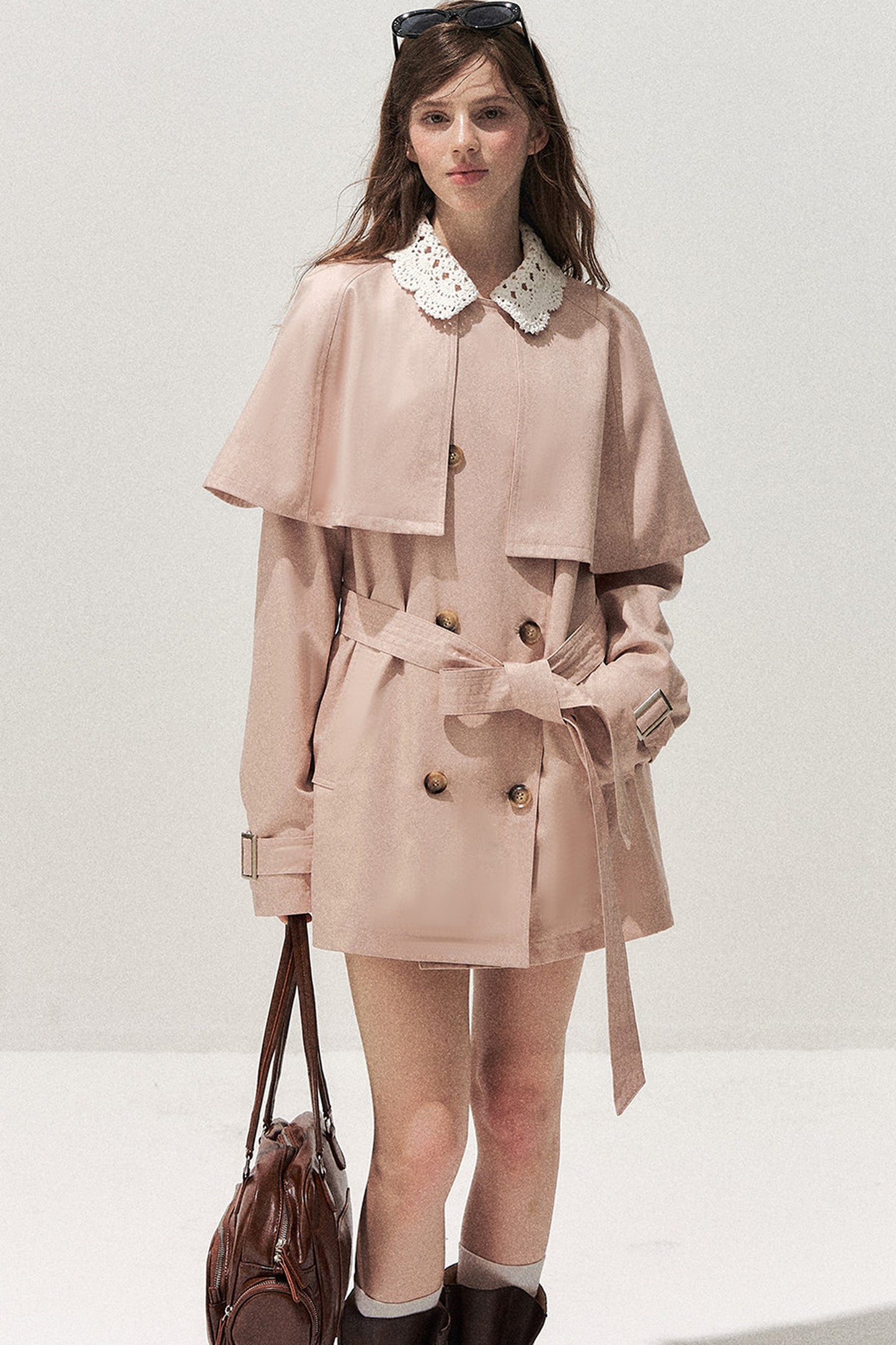 Detachable Cape Crochet Collar Trench Coat