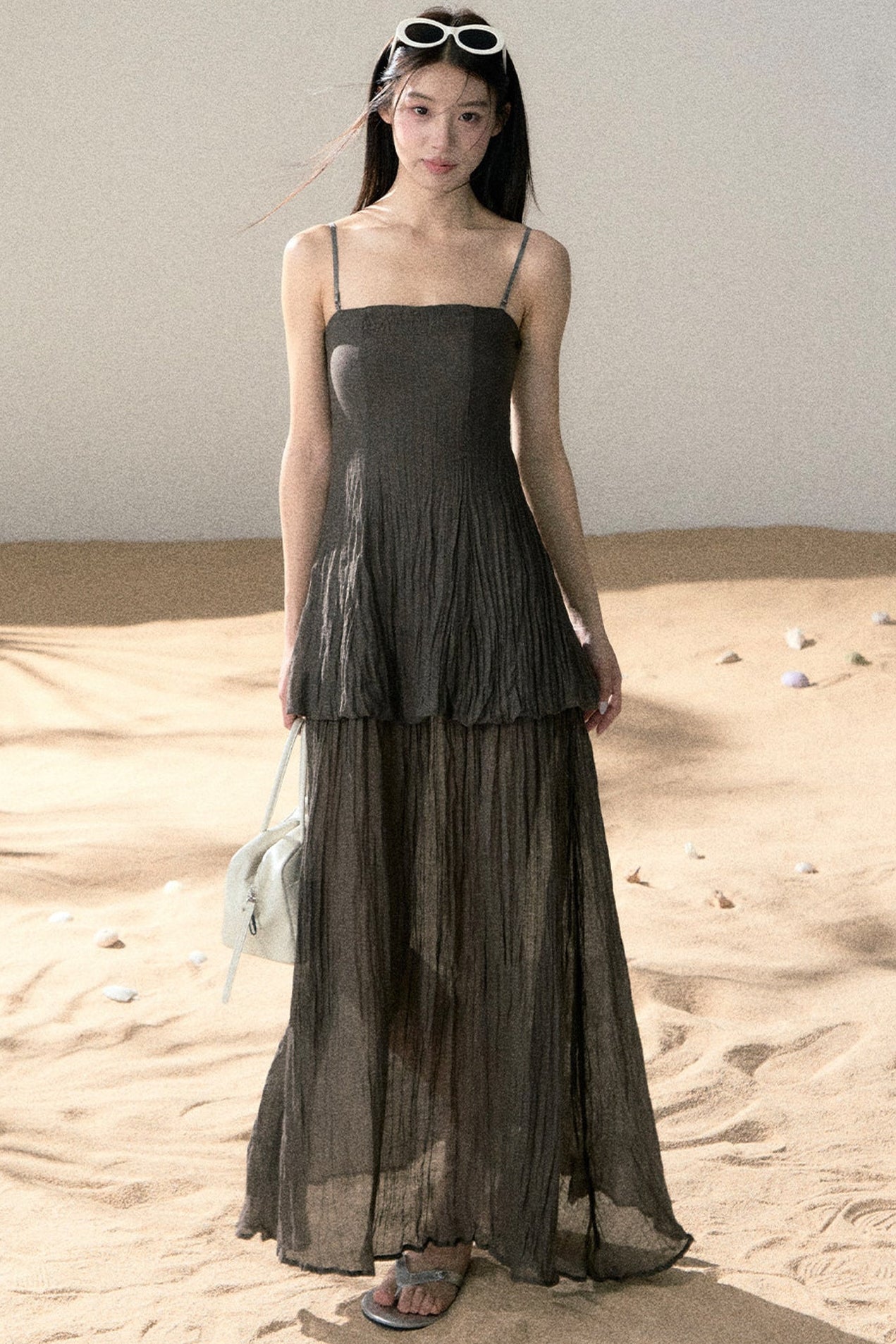 Ramie Pleated A-Line Dress