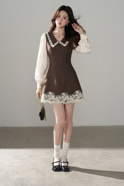 Lace Patchwork Layered-Look A-Line Dress