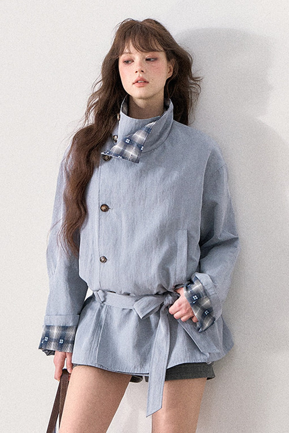 Mint Plaid Patchwork Trench Coat