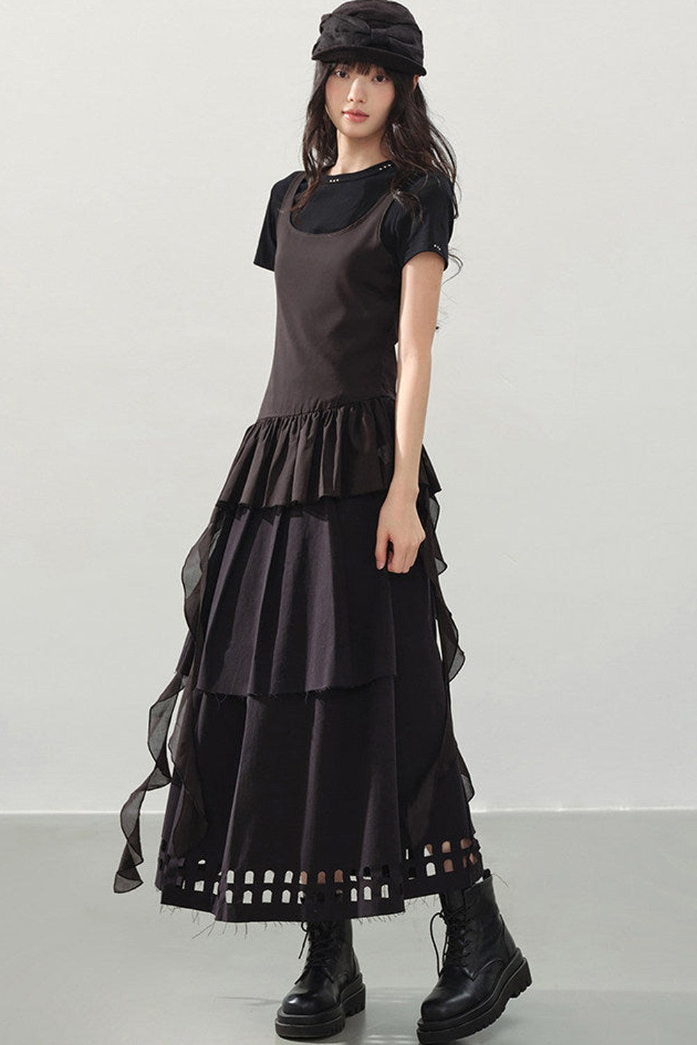 Camisole Asimétrico con Volantes Negro