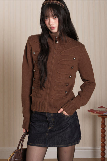 Napoleon Style Zipper Knit Cardigan