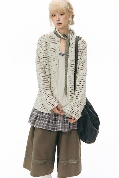 Elastic Waist Patchwork Wide-Leg Skirt Pants