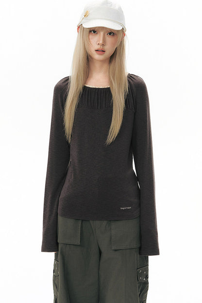 Pleated Striped Knit Base Layer Top