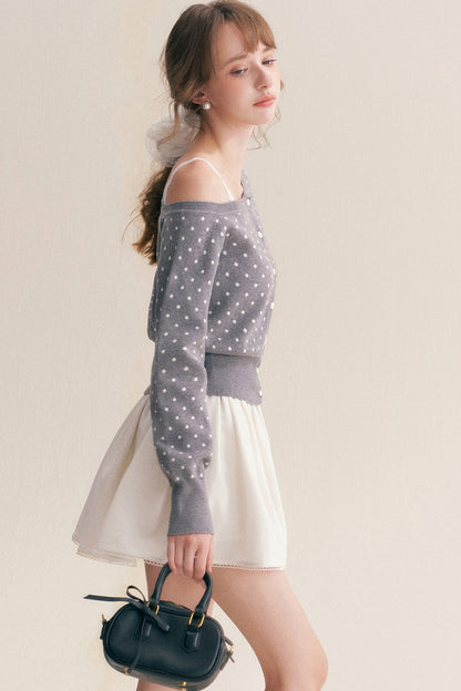 Polka Dot Knit Cardigan Top