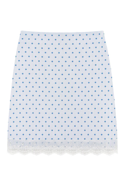 Light Blue Knitted Cardigan and Polka Dot Midi Skirt Set-Up