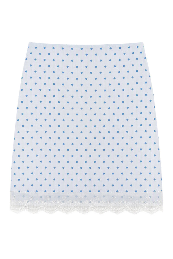 Light Blue Knitted Cardigan and Polka Dot Midi Skirt Set-Up