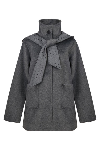 Polka Dot Sleeve Woolen Coat