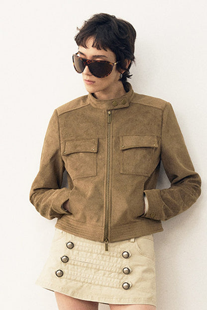Stereo-Cut Suede Stand Collar Jacket