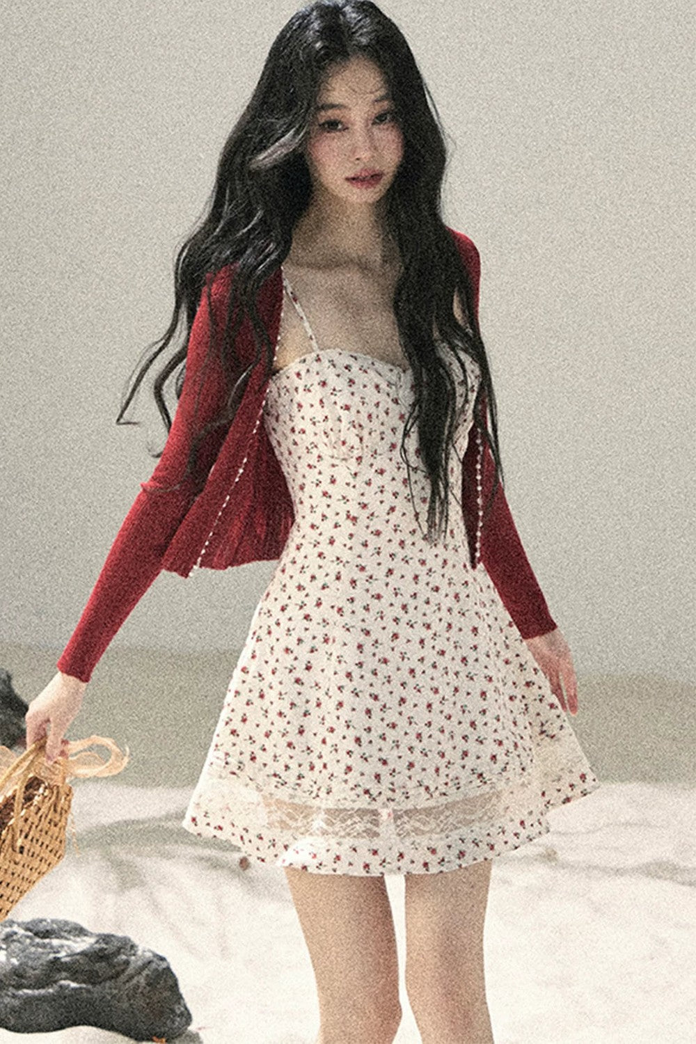One-Shoulder Rose Lace Dress Set-Up