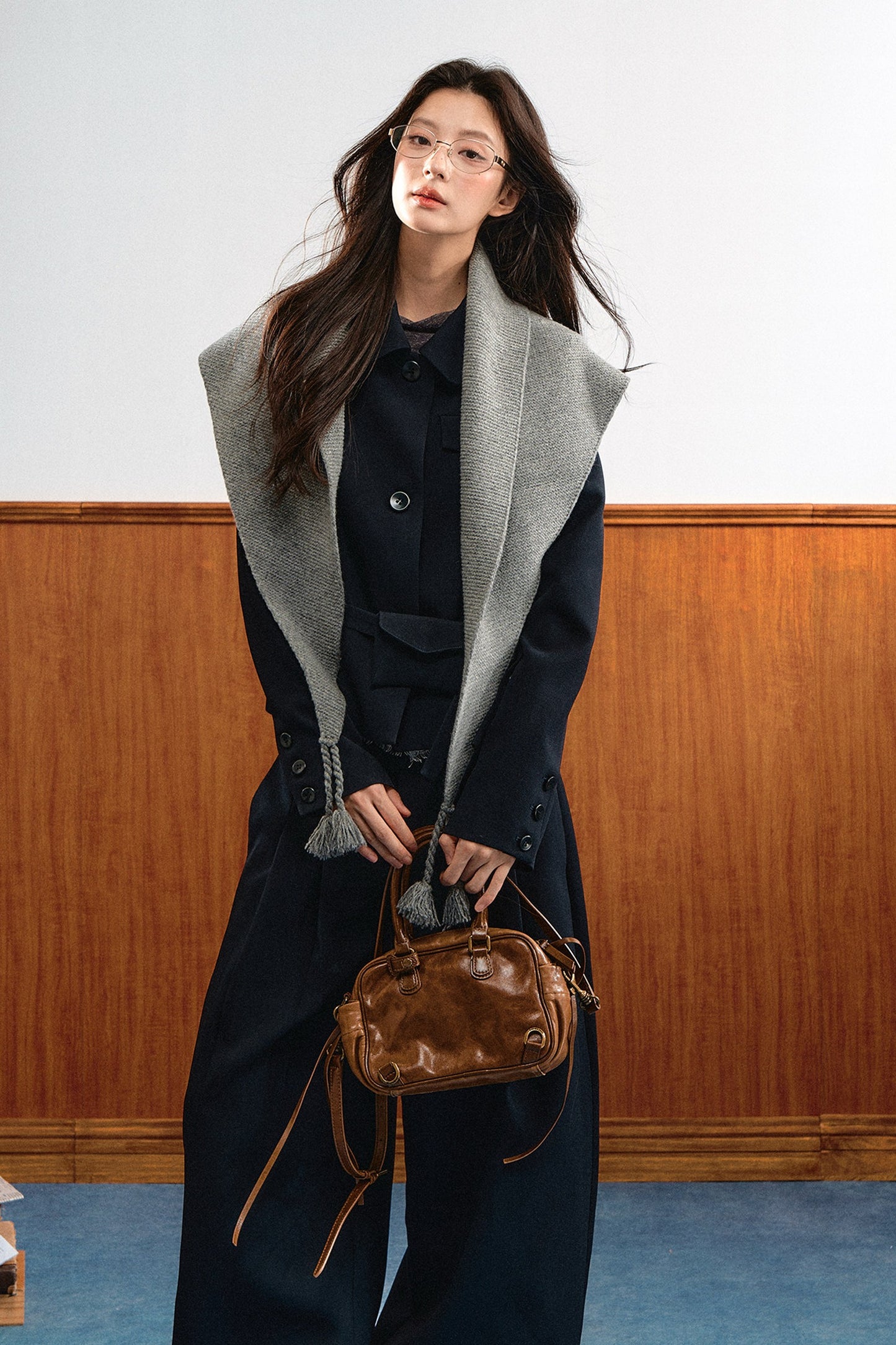 American Retro Lapel Top and Wide-Leg Pants Set-Up