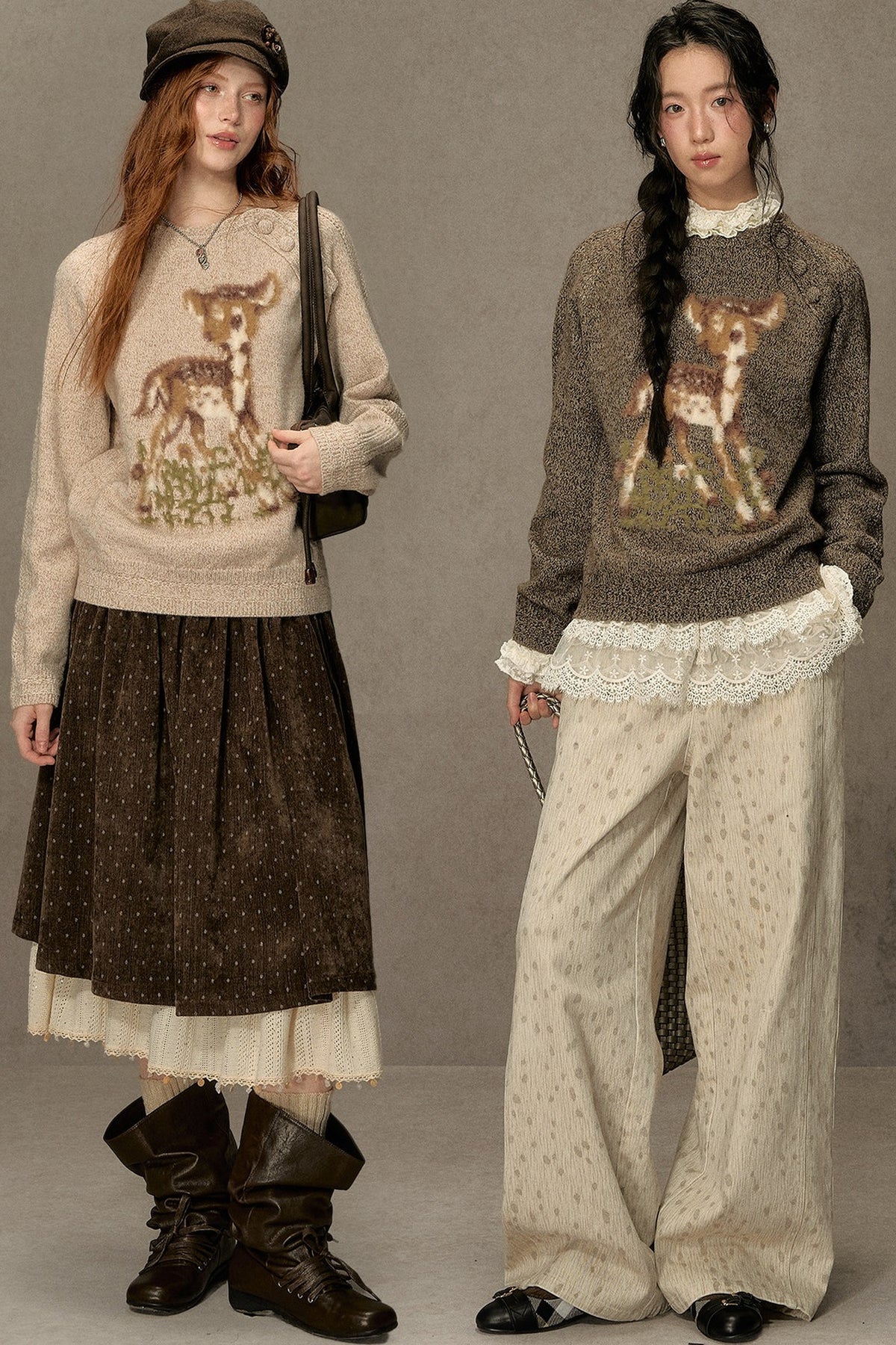 Deer Jacquard Pullover Sweater