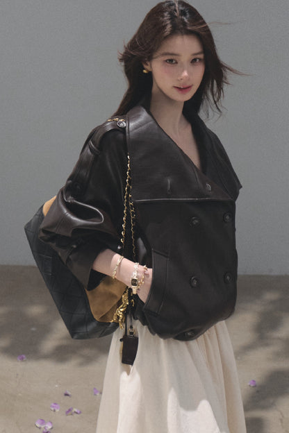 Knight-Style Oil-Waxed Leather Trench Jacket