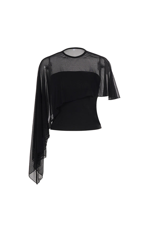 Asymmetrical Mesh Vest and Tube Top T-Shirt Set