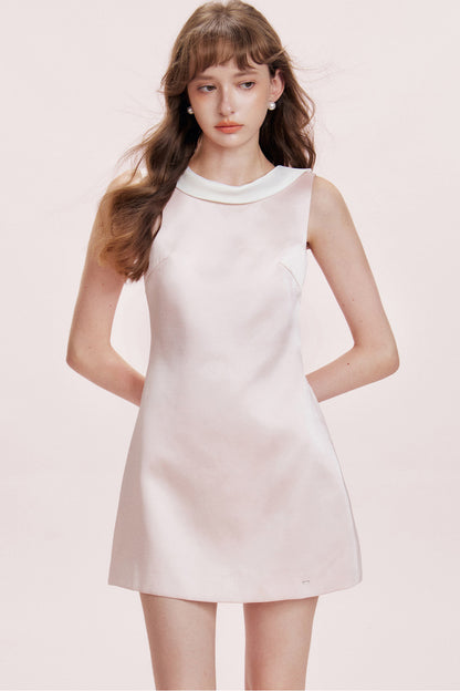 Satin Boat Neck Backless Bow Tank Dress