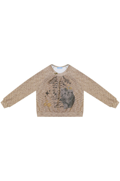 Distressed Cat Print Sweatshirt
