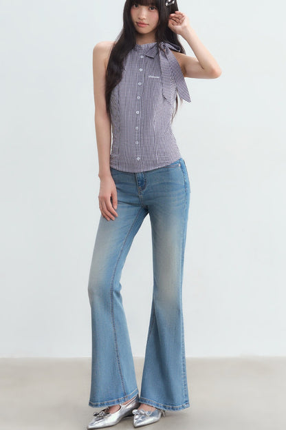 Plaid Bow Tie Halter Top
