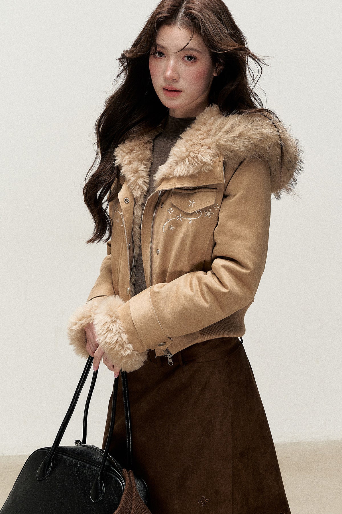 Embroidered Suede Fleece-Lined Jacket