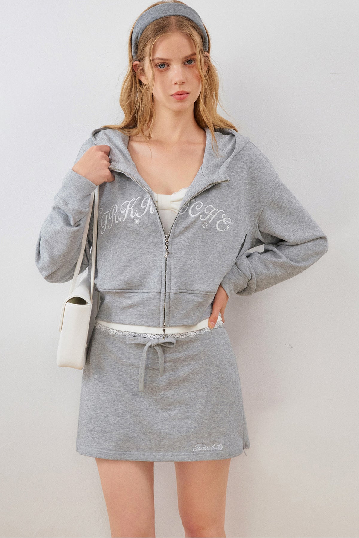 High-Waisted Hooded Sweatshirt Jacket Skirt Set-Up