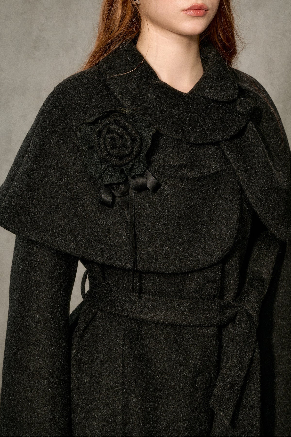 Floral Embroidered Long Woolen Cape Coat Set-Up