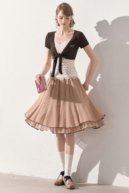Vintage Printed Lace Vest with Bolero, Skirt and Jacket Set