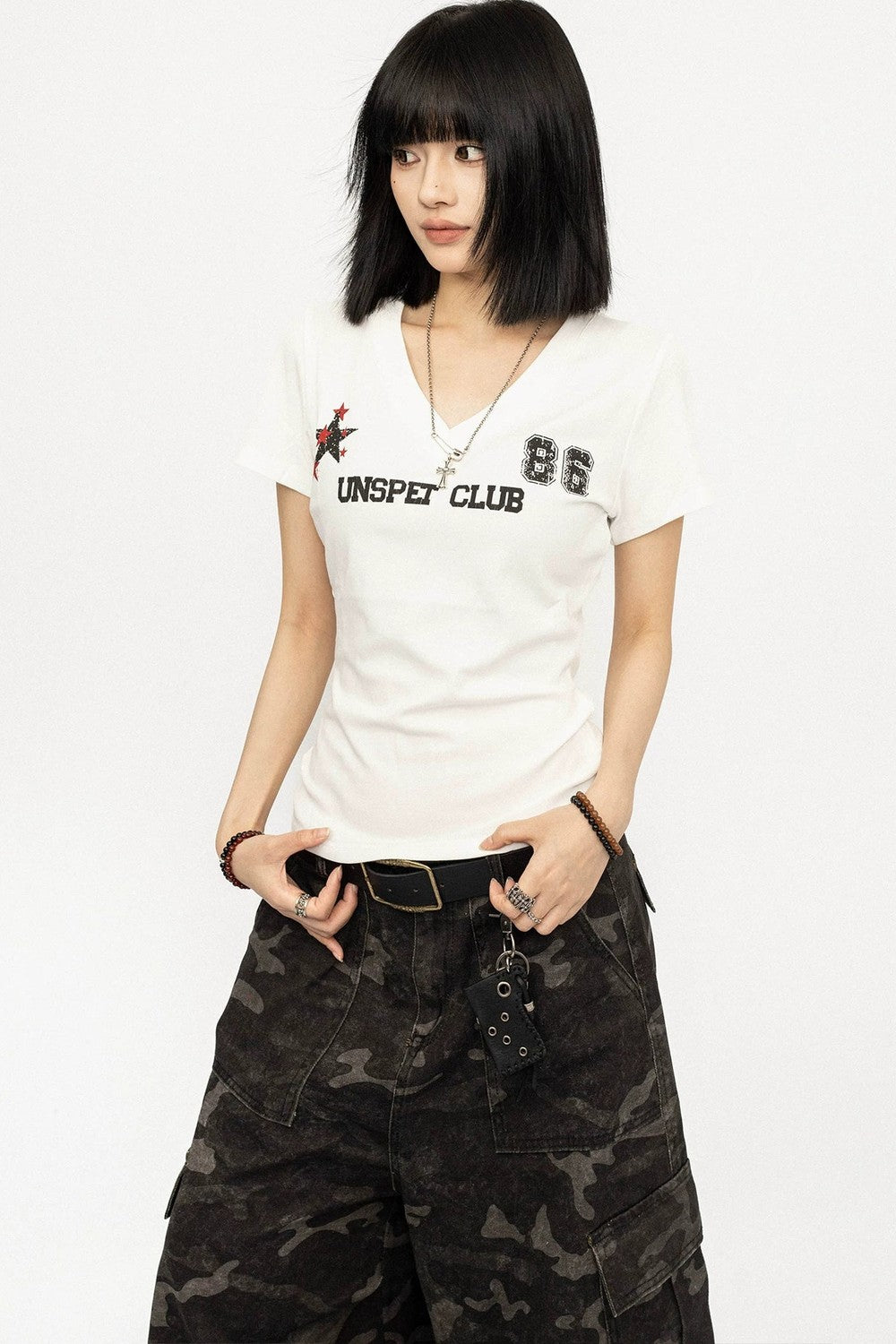 Retro White V-Neck Tee
