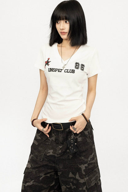 Retro White V-Neck Tee