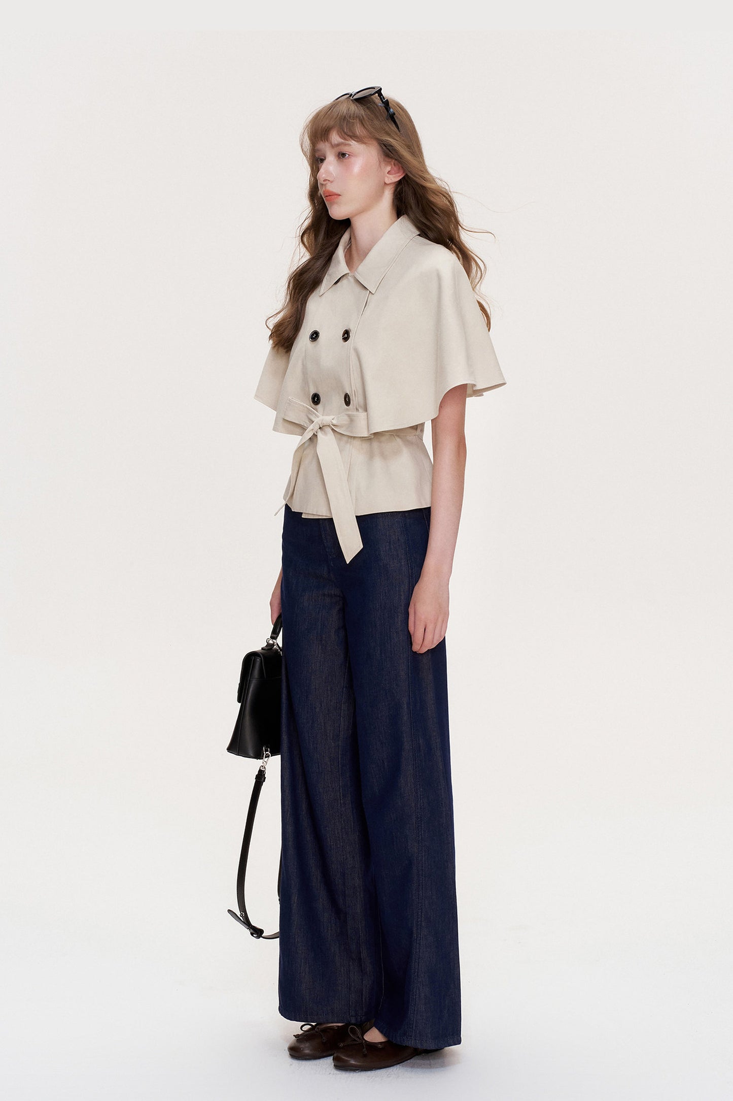 Lyocell Double-Breasted Cape Coat