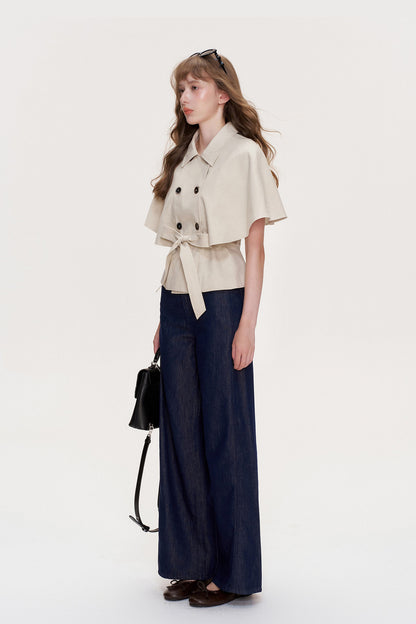Lyocell Double-Breasted Cape Coat