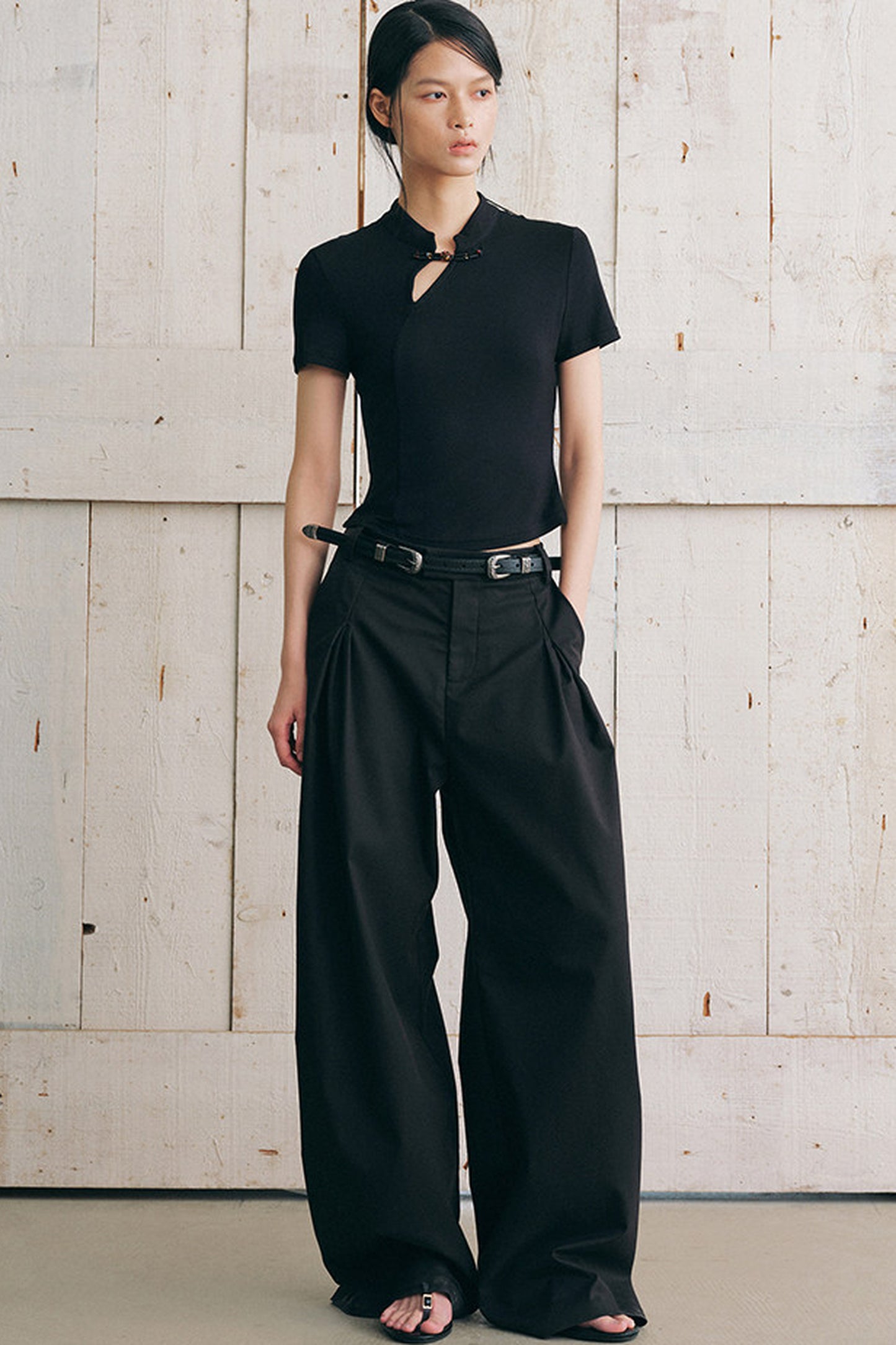 New Chinese Style Diagonal Closure Short Sleeve Top